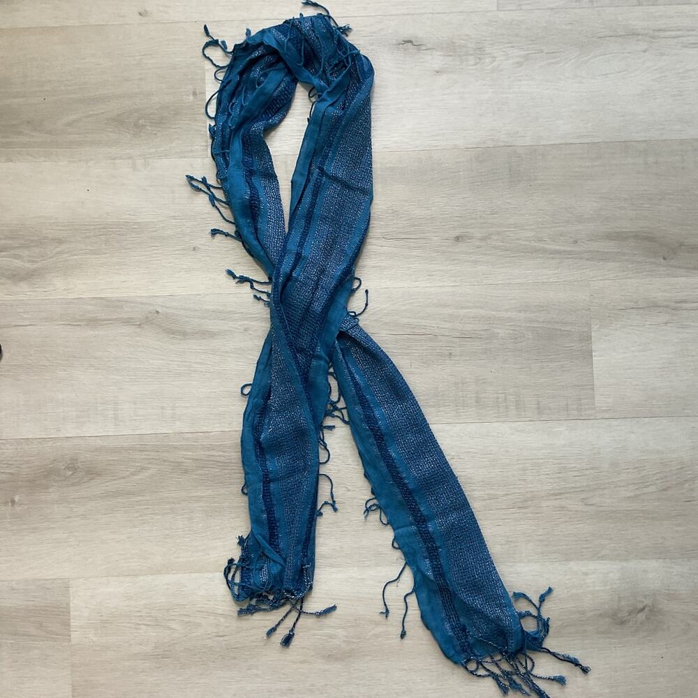 Fashion Scarf Blue Silver Tassel 11x72